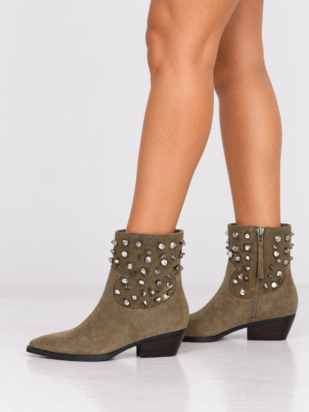 Sam  Edelman Avril Bootie Dark Taupe Suede Leather Crystal Studs SZ 7.5 New